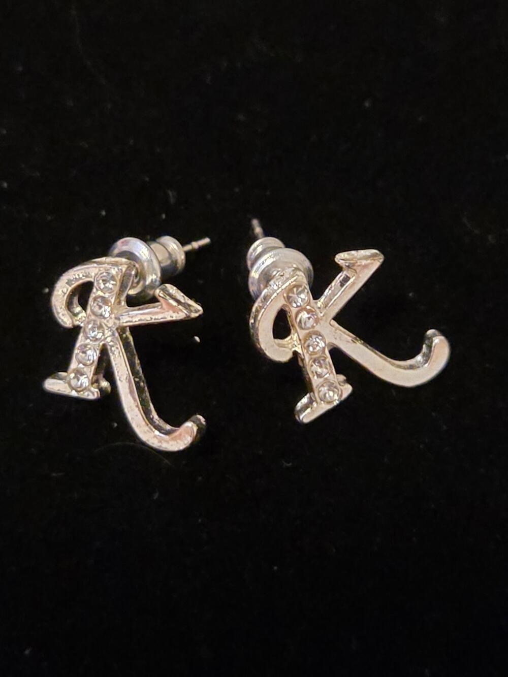 Silver Rhinestone 'K' Earrings